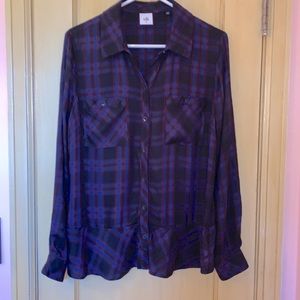 Cabi Top Moody Plaid Peplum Shirt Style 3431 Size Medium